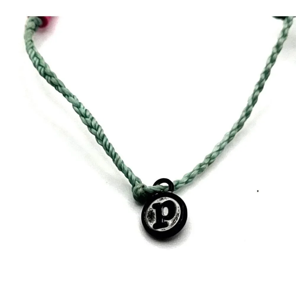 Puro Vida Green Cord and Hot Pink Heishi Beaded Bracelet Slide Knot 5in to 10in